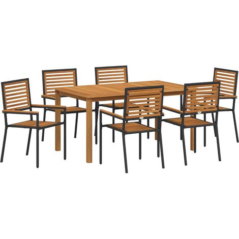Maison Exclusive - Set da Pranzo per Giardino 7 pcs Nero Legno di Acacia Massello