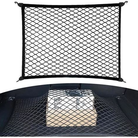 Filet Coffre Voiture 60x80cm Filet Voiture Rangement Filet à Bagages Fixe en Nylon Super Élastique Renforcement pour Voitures (1/4)