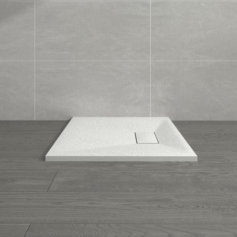 NRG 700 x 700mm White SMC Square Slate Effect Bathroom Shower Enclosure Tray
