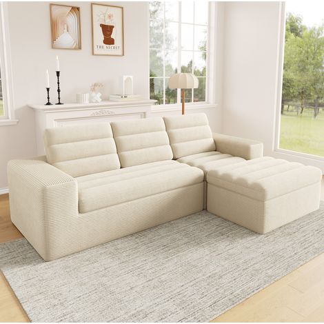 Modulares Ecksofa 253x161x89 cm Beige mit Ottomanen, Cordstoff, montagefrei MEUBLIV (1/5)