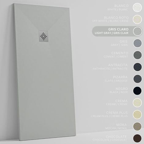 SOULBATH Plato de Ducha - Resina - Gel Coat - Textura Liso/Piedra - Antideslizante - Color Gris Claro - 60X60- Extraplano 3cm - Incluye Válvula desagüe y Rejilla. Standard (1/5)
