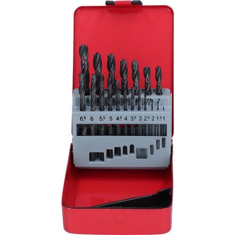 19 HSS spiral twist drill bits, accessories for drilling machines, with red storage box for drilling M35 holes (1/5)