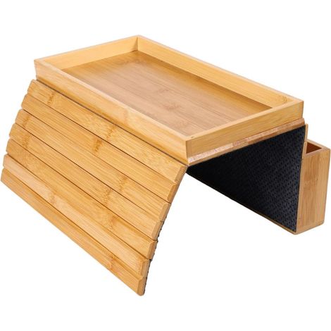 Plateau Accoudoir Canapé Pliable Gain De Place en Bois Plateau Porte-Gobelet pour Canapé et Rangement Pour Salon Chambre Extérieur Fauteuil Inclinable Tasse Télécommande Boisson (1/5)