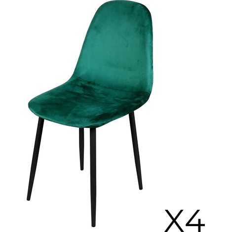 Set von 4 Stühlen LOLY, Sitz und Rückenlehne aus grünem Samt, Struktur aus schwarzem Metall