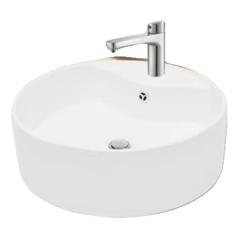 Lavabo, material cerámico, 47 cm de diámetro, 16 cm de altura, instalación sobre encimera, función de rebosadero. (1/5)