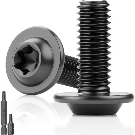 Lot de 25 vis à tête bombée - Noir - M4 x 16 mm - Vis à tête plate avec bride - Vis Torx 304 en acier inoxydable avec rondelle A2 V2A - Filetage complet - Avec 2 clés Torx T20 - Pour échafaudage en (1/5)