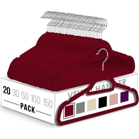 20 cintres en velours, crochet pivotant 360°, antidérapants pour vêtements, robustes avec finition rouge vin, idéaux pour vestes et pantalons (1/5)