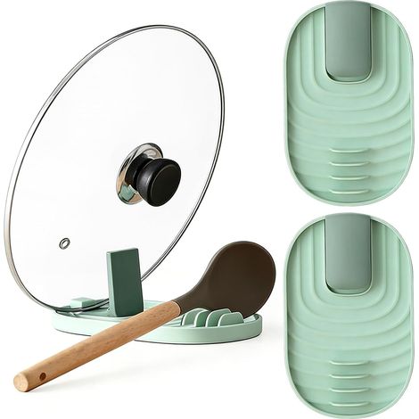 Set aus zwei faltbaren Löffelablagen für Herdplatten – grün – geeignet für Küchenutensilien (1/4)