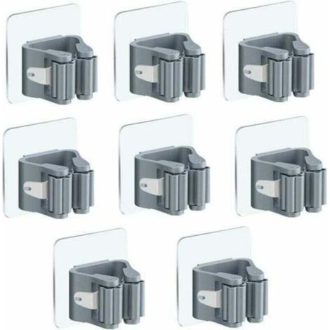 Porte Balai Mural Auto-adhésif Porte Vadrouille Accroche Balai Mural 8 Pièces sans Perage Pince à Balai Supports de Balai de Vadrouille pour Cuisine Salle de Bain Jardin(Gris)