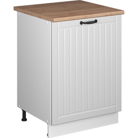 Mobiletto base cucina Fame-Line, Bianco rustico/Bianco, 60 cm 1 anta con piano di lavoro, Vicco (1/5)