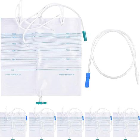 Lot De 5 Sac De Drainage Urinaire, 3000ml Sacs À Urine, Sac De Cathéter Avec Valve Anti-Reflux, Sac De Drainage, Sac D'urine Stériles Avec 91.5cm Tube D'extension Pour Hommes Et Femmes (1/5)
