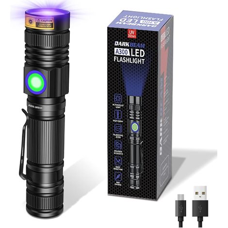 Lampe Torche UV Lamp Lumière Noire 365nm et 395nm rechargeable Lampe de Wood Ultraviolette, Portable Mini LED avec clip, Détecteur d'urine de chat, ambré, verre d'uranium, résine, Lot de 2 (1/5)