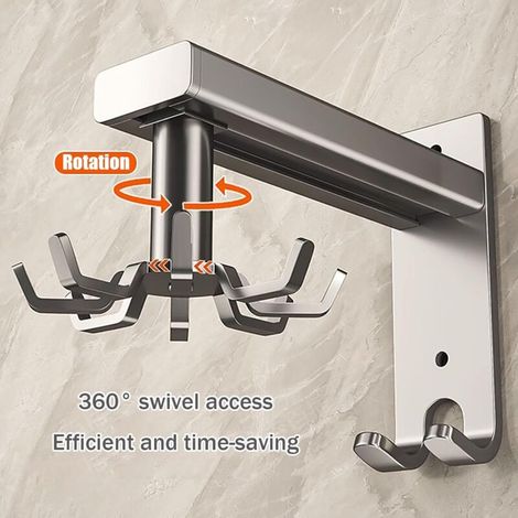 Support à ustensiles de cuisine rotatif à 360°, crochets pour suspendre les ustensiles de cuisine, installation sans trou sous l'armoire, support pour tasses à café (10 broches) (1/4)
