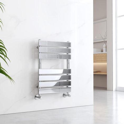 EMKE Chrome Flat Panel Heated Towel Rail Central Heating Radiators for Bathroom Kitchen 650 x 450 mm Towel Radiator (1/5)