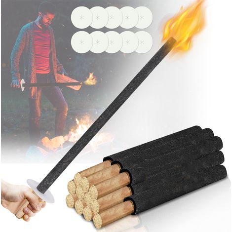 Wolketon Set di 10 Fiaccole in Cera 42cm, Durata 45 min - Torce da Giardino con Salvagoccia e Manico in Legno - Per Esterni, Feste, Fiaccolate