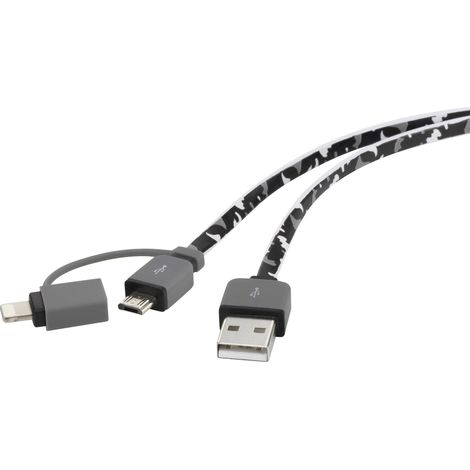 Renkforce Câble USB USB 2.0 USB-A mâle, USB-Micro-B mâle, Connecteur Lightning 0.20 m camouflage modèle plat, très flexible RF4145364 Y694661 (1/3)