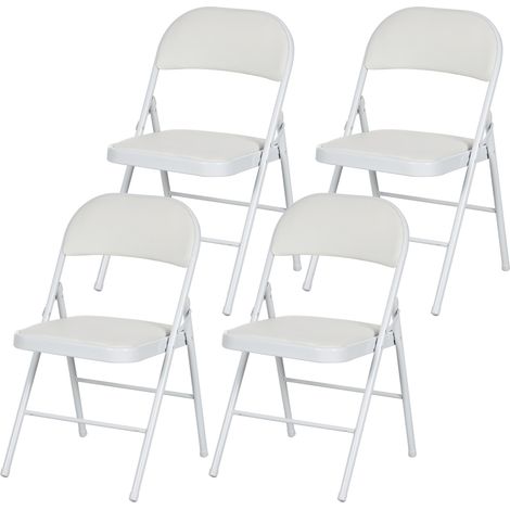 Chaises pliantes bureau portables similicuir blanc pieds métal lot de 4