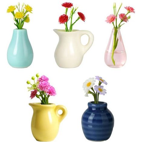 Mini aimants en forme de vase en céramique pour le réfrigérateur, jolis petits vases à plantes à utiliser comme aimants pour la cuisine, le réfrigérateur, le bureau ou le casier (5 pièces) (1/4)