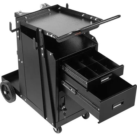 Carro de soldadura, construcción de acero, dimensiones 60 cm x 40 cm x 85 cm, capacidad de carga estática de 158 kg, ruedas giratorias de 360°, 2 cajones con cerradura. (1/5)