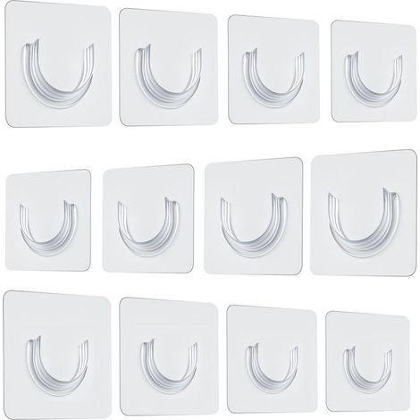 Set mit 12 selbstklebenden Duschvorhangstangenhalterungen, kein Bohren erforderlich, Wandmontage für Kleiderschrank, Küche, Badezimmer (1/4)