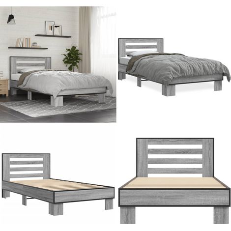 Bettgestell Grau Sonoma 100x200 cm Holzwerkstoff und Metall - Holzbettfassungen - Bettrahmen Grau - Doppelbett Gestell - Bettkasten Ohne Schublade - Einzelbett Rahmen - Home & Living (1/5)