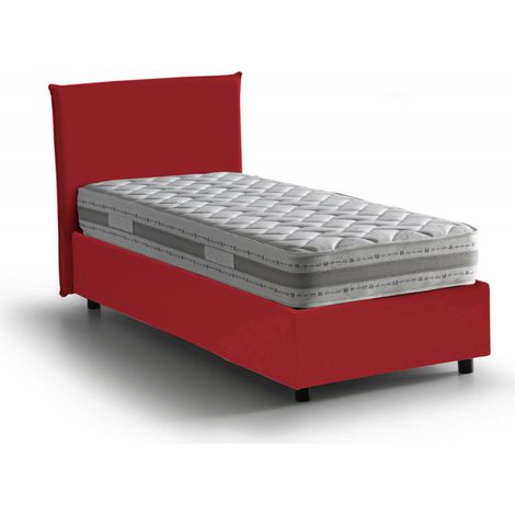 Talamo Italia Letto singolo Carola, Letto contenitore con rivestimento in tessuto, 100% Made in Italy, Apertura laterale, con materasso Cm 80x190 incluso, Rosso, con imballo rinforzato