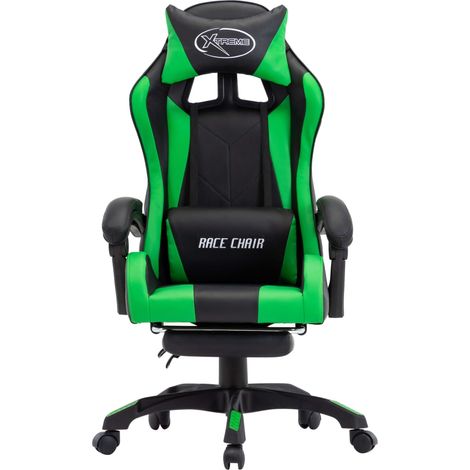 Maison Exclusive - Sedia da Gaming con Poggiapiedi Verde e Nera in Similpelle