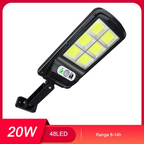 Lampe solaire murale extérieure 20W 48LEDs étanche IP65 avec détecteur de mouvement radar et télécommande, éclairage blanc pour jardin cour (1/5)