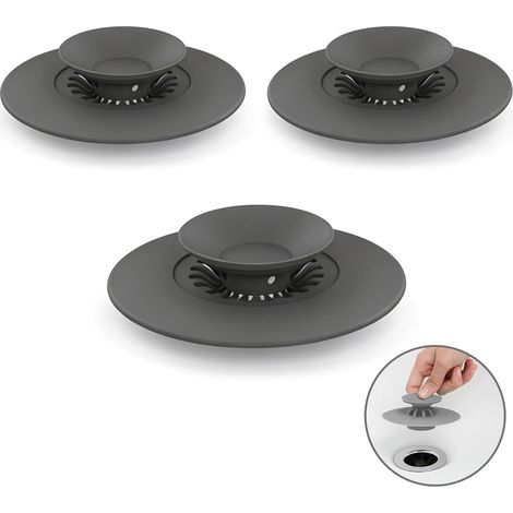 3 x Universal Silicone Bath Plugs, Bathroom Sink with Hair Filter, Anti-Debris Sink Stopper for Drain Filter Kitchen and Shower (1/5)