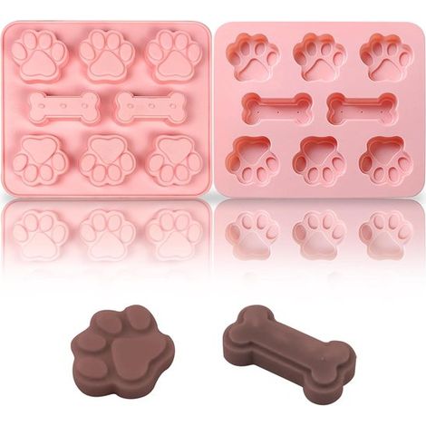 4 moldes de silicona para mascotas, Moldes silicona forma pata hueso cachorro, Moldes silicona antiadherentes aptos alimentario, Color rosa claro (1/5)