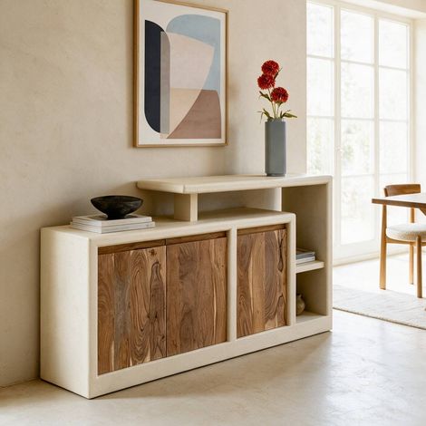 Buffet 3 portes en bois effet béton et acacia Dalva (1/5)