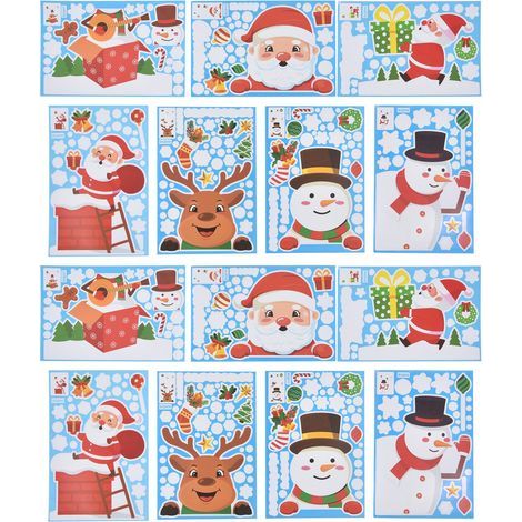 Lot de 14 stickers de Noël mignons flocon renne elfe pour décoration vitrine et fête (1/5)