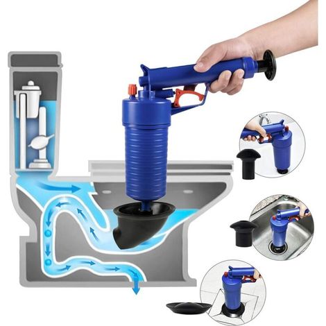 Bomba desatascadora neumática de alta presión. Bomba desatascadora de alta resistencia para inodoros, inodoros, fregaderos y cocinas, con 4 ventosas. Ideal para bañeras y duchas. (1/5)