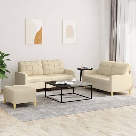 3-tlg. Sofagarnitur mit Kissen Creme Stoff (1/5)