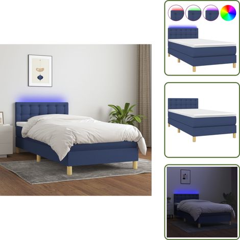 Sommier à lattes de lit avec matelas et LED Bleu 90x200cm Tissu - Sommier Tapissier - Lit Avec Led - Lit Design - Lit Bleu - Matelas À Ressorts Ensachés (1/5)