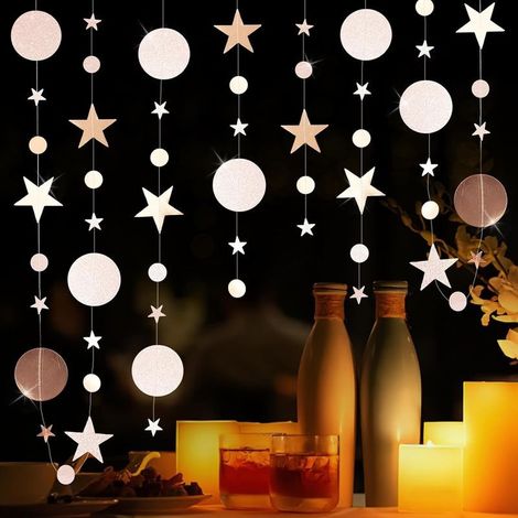 Guirlande en Papier Paillettes, 4 Pièces 4m Guirlande Ronde, Guirlande Mariage Papier, Guirlande Noel Papier pour Noël, Halloween, Anniversaires, Mariages, Décorations de Fête (1/5)