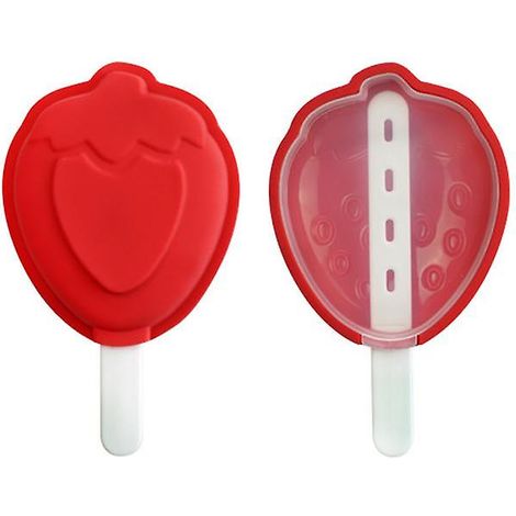 Moule à glace en silicone à la fraise avec couvercle - Rouge - 13,3 x 8,3 x 2,8 cm, lot de 1 (1/5)