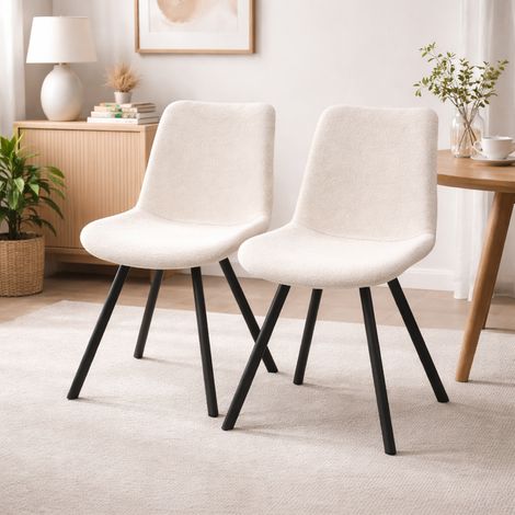 Lot de 2 chaises de salle à manger, en tissu et métal, pivotantes avec dossier, style moderne, blanc (1/5)