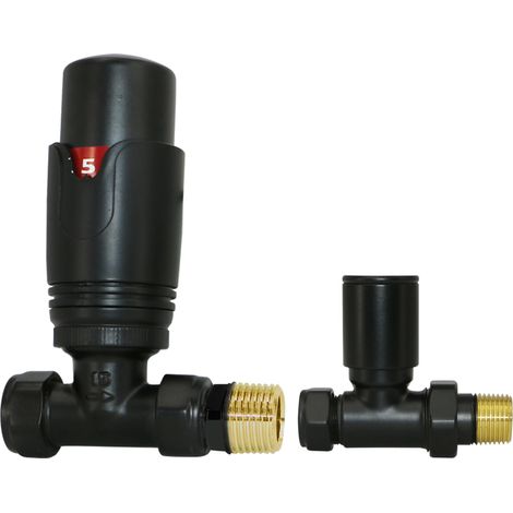 Warmehaus Thermostatic Radiator Valves 15mm TRV Straight Black