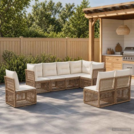 vidaXL Ensemble de canapé de jardin 8 pc Beige polyrotin (1/5)