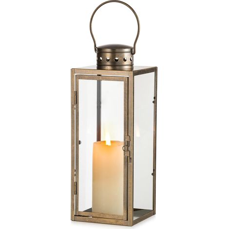 Laterne Grablaterne Friedhof Vintage: 35cm Laternen Weihnachten Outdoor Metall Deko Distressed Gold Urnengrab Draußen Halloween Wetterfest Kerzenlaterne Windlicht Garten Mantel Wohnzimmer (1/5)