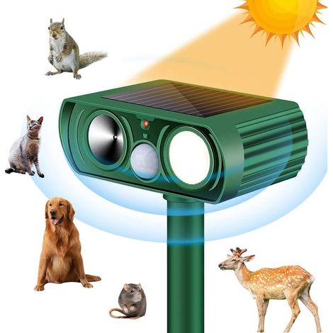 Répulsif à ultrasons pour chat pour jardin, répulsif solaire pour renard, répulsif pour animaux, étanche, version améliorée, capteur activé par le mouvement pour chiens, oiseaux et plus encore (1/5)