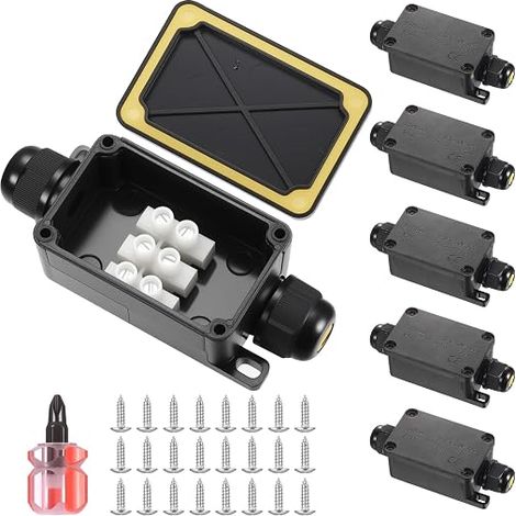 Outdoor Waterproof Junction Box, Mini 2-Way Connection Box for Cables 3-6.5 mm Diameter (Black) (1/5)