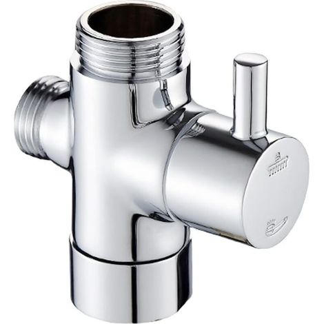 Adaptateur répartiteur de bras de douche 3 voies 1/2" BSP (21 mm) en laiton chromé, compatible pommeau de douche et douchette ronde (1/4)