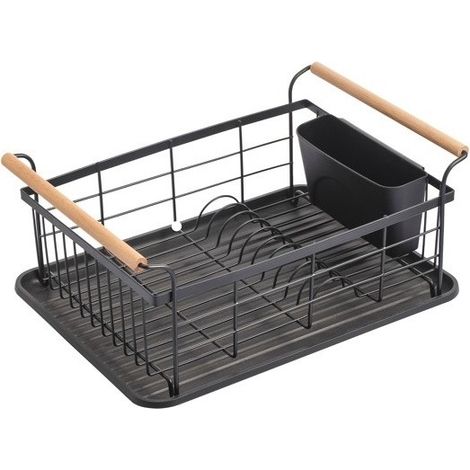 Egouttoir à vaiselle Design industriel Bois & Acier ELIE Noir mat MSV