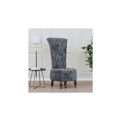 Chaise à dossier haut gris foncé velours conception de bouton (1/5)