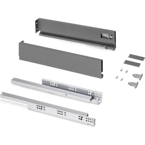 Emuca Cajón exterior Protone 30kg con guías de extracción total y cierre suave, Altura 93mm, profundidad 450mm, Acero, Gris antracita -