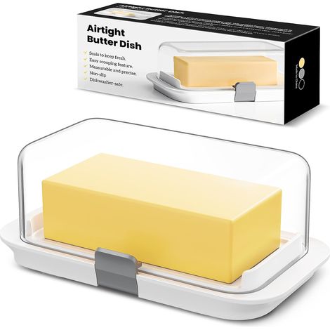 Beurrier pour 250 g et 500 g de beurre, grand récipient à beurre hermétique avec couvercle pour une livre complète de beurre, récipient à beurre verrouillable pour le plan de travail, blanc (1/5)