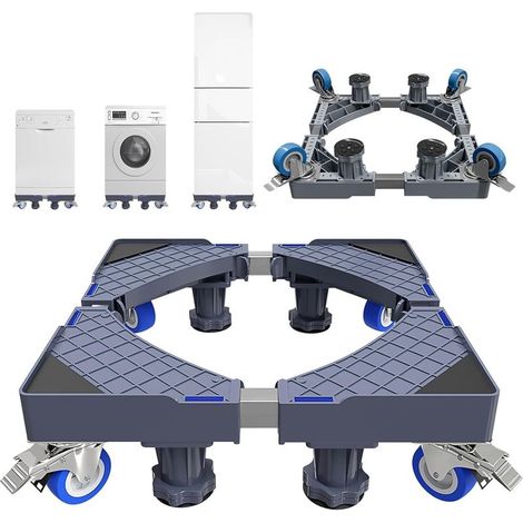 Support Machine a Laver Seche Linge,Socle Machine a Laver Réglable, Rehausseur Machine a Laver avec 4 Roulettes,Antivibration jusqu'à 250 kg (1/5)