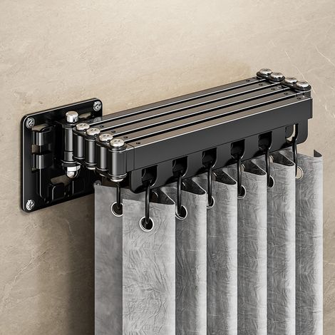 Tringle à rideau de douche pliable en cinq parties, sans perçage, murale, d'angle, avec ventouse (100-160 cm). (1/5)